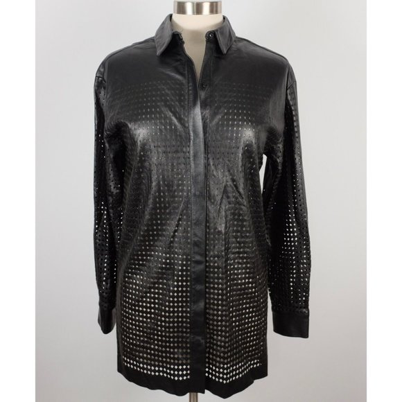Alexandre Vauthier leather blouse shirt jacket 38 US 4 black long perforated - Picture 1 of 13